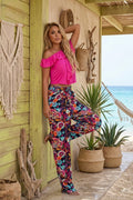 Fuchsia Ruffle Top and Floral Pants Set.