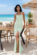 Mint Ruched Maxi Dress
