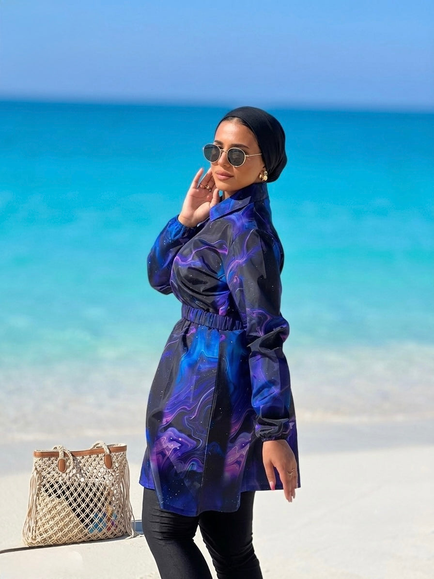 Galaxy Purple Burkini Tunic Front Full