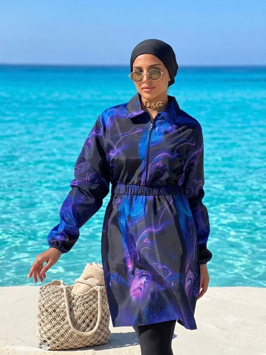 Galaxy Purple Burkini Tunic Beach Walk